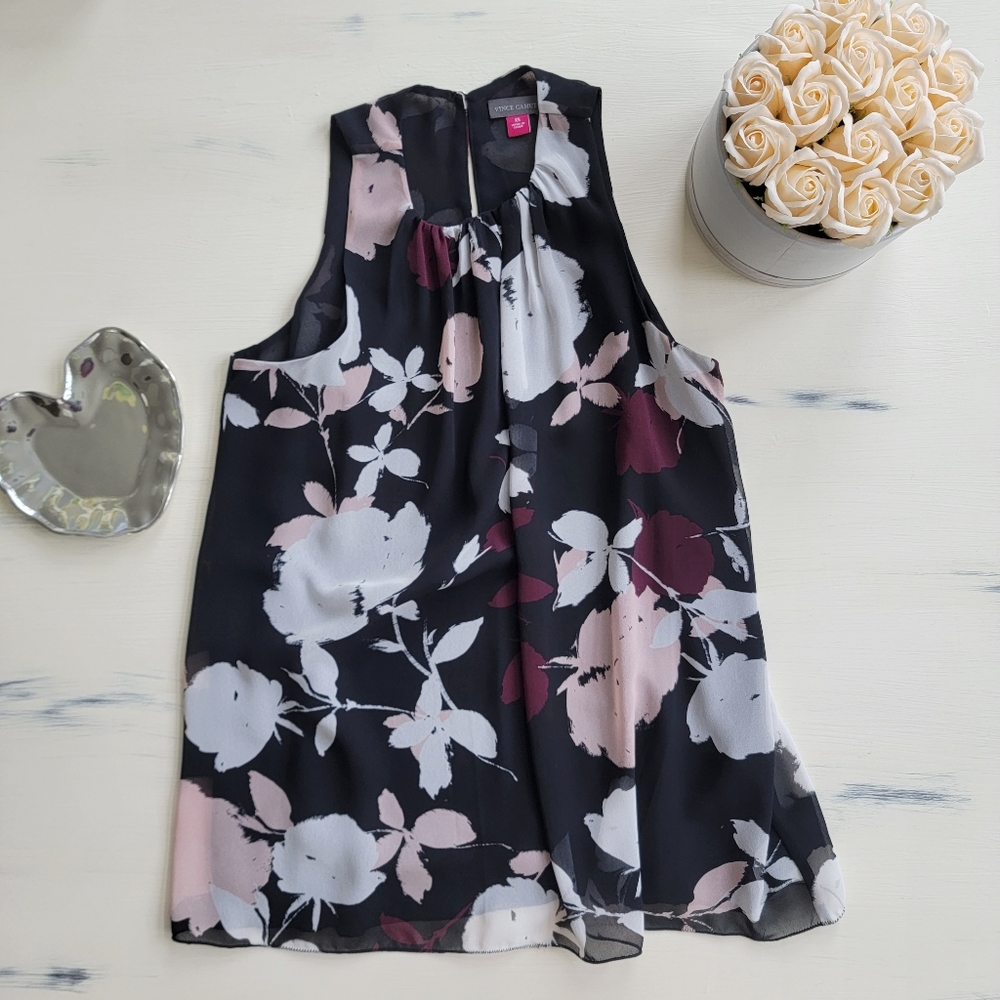 Vince Camuto Sleeveless Round Neck Chiffon Blouse XS